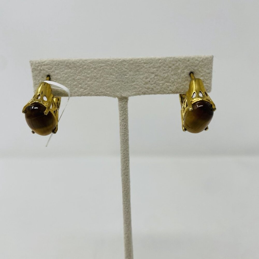 Shop LC Karis Collection South African‎ Tigers Eye Oval Hoop Earrings Brass 5248